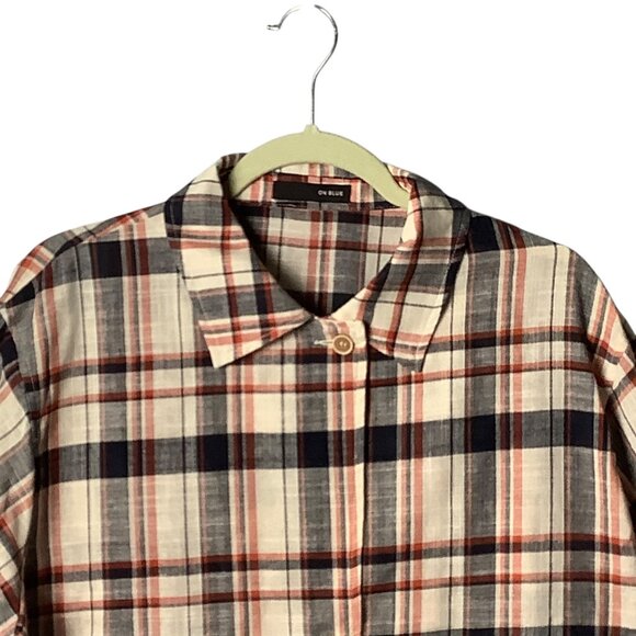 On Blue Plaid Button-Up Jacket Women Sz Large Cotton/Linen Blend NWOT - Picture 3 of 9